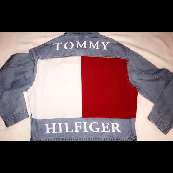 tommy hilfiger denim jacket mens logo on the back